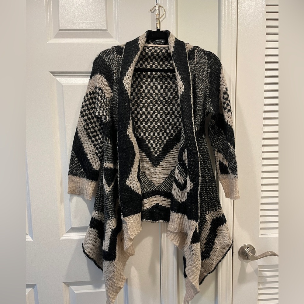 Vertigo wool blend asymmetrical high low open front cardigan